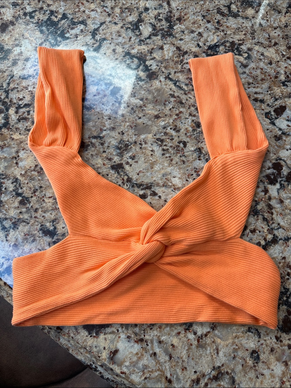 SHEIN Orange Knot-Front Ribbed Crop Top